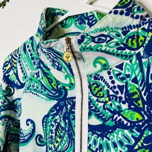Lilly Pulitzer Skipper Popover UPF 50+ Keep it Current Blue Green Top - Picture 4 of 10